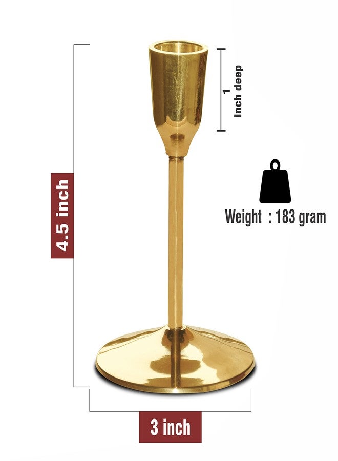 Pure Source India Heavy Weight Brass Tapper Candle Stand | Candle Holder, 4.5 inch, Gold - Image 2